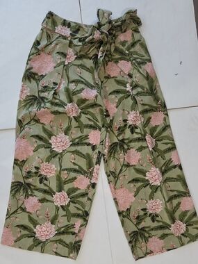 Agua Bendita Floral Wide Leg Halter Palazzo Olive & Pink